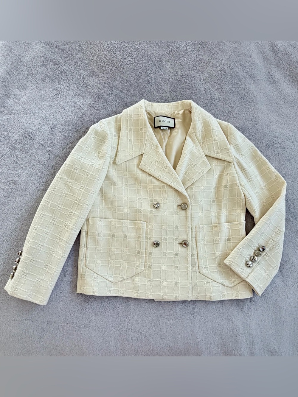 Gucci Cream Textured Double-Breasted Blazer Size S